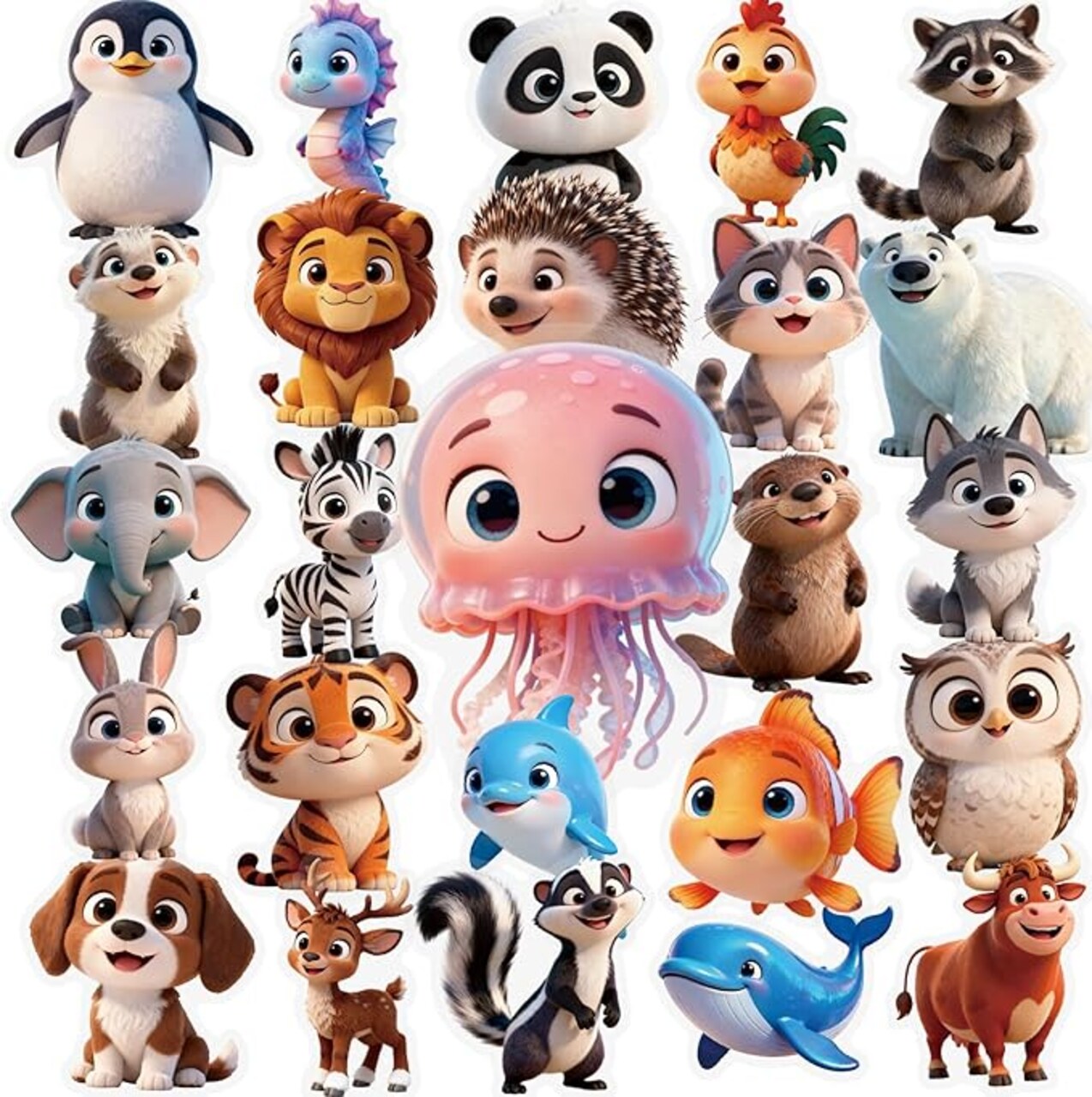 50 Pcs Cute Animal Transparent PET Stickers Pack, Waterproof Vinyl Nature Stickers for Scrapbook, Water Bottle, Laptop, Journaling & Party Favor Gifts